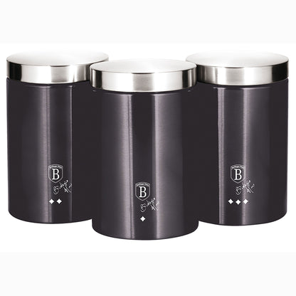 Set 3 Botes Cocina Almacenaje Acero Inoxidable, Diseño Moderno, Ø11x17,8cm Especias, Té ,café Berlinger Haus Carbon Pro, Gris Oscuro_0