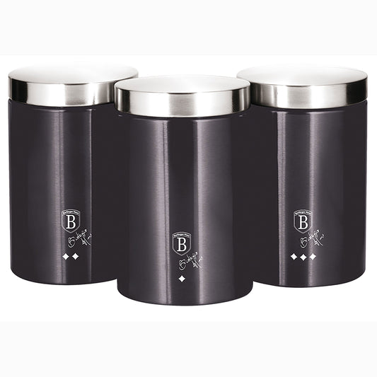 Set 3 Botes Cocina Almacenaje Acero Inoxidable, Diseño Moderno, Ø11x17,8cm Especias, Té ,café Berlinger Haus Carbon Pro, Gris Oscuro_0