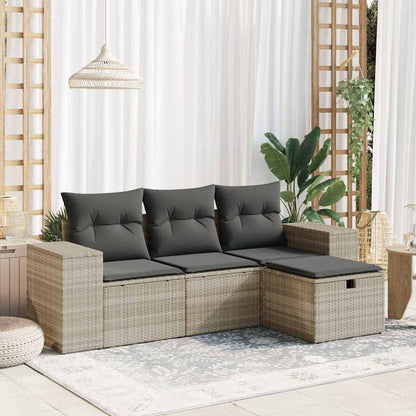 Set De Sofás De Jardín 4 Pzas Y Cojines Ratán Sintético Gris / Vetonek_5