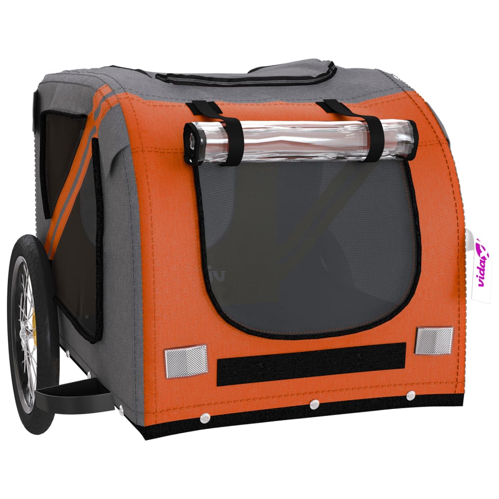 Remolque De Bicicleta Mascotas Hierro Tela Oxford Naranja Negro_4