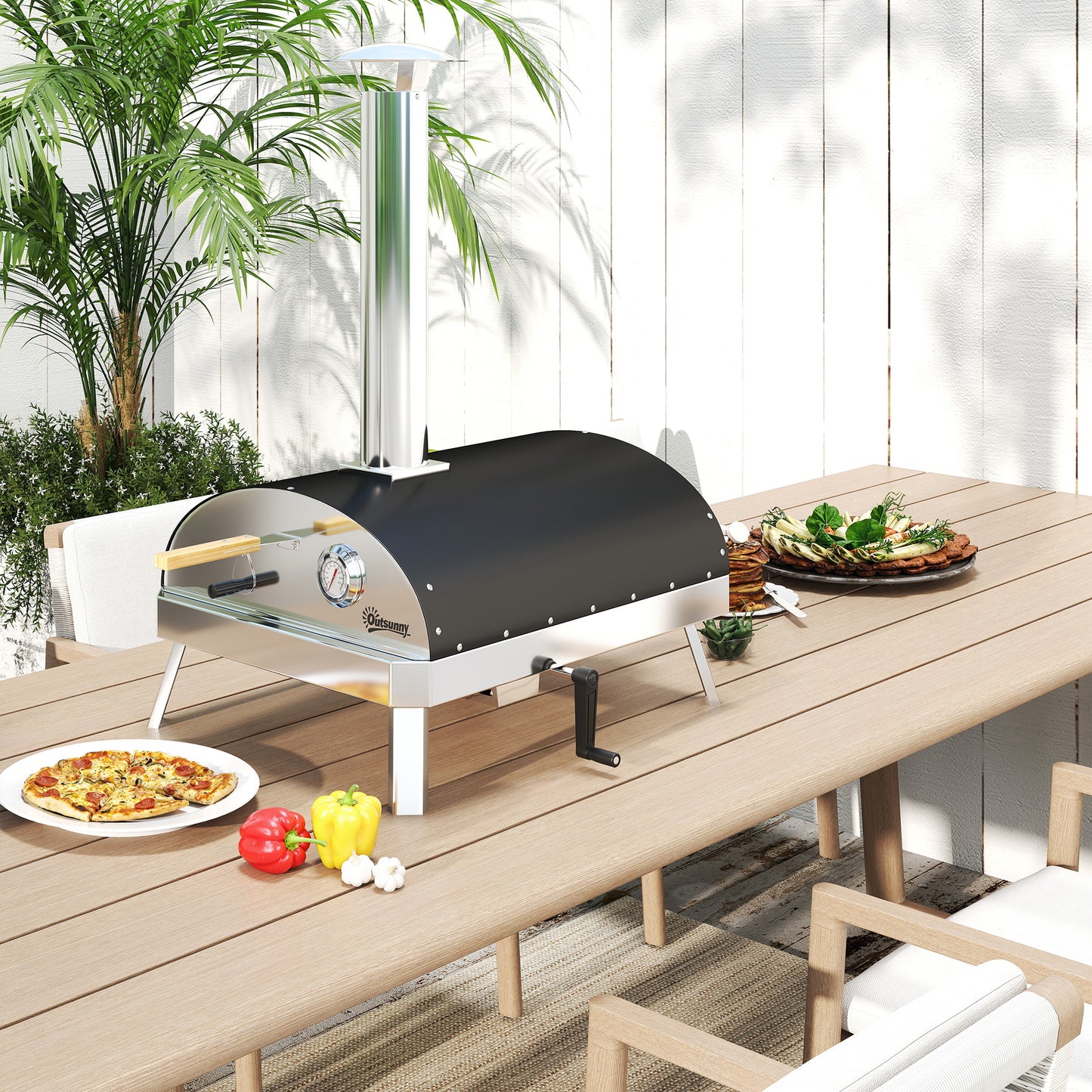Outsunny Mini Horno De Pizza Exterior Portátil Con Piedra Refractaria Y Bandeja_4