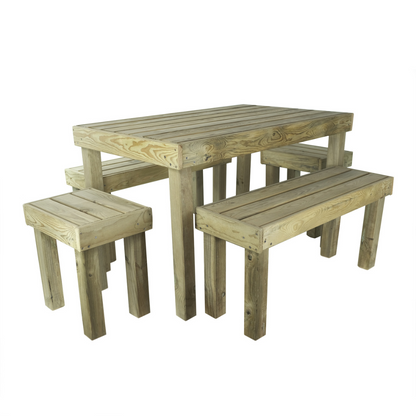 Conjunto De Jardín  Korudeck De Madera  Con Mesa Y Bancos Vidahuerto._0