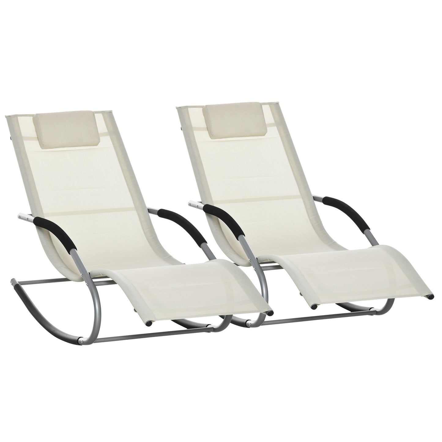 Outsunny Conjunto De 2 Mecedoras Para Jardín Con Reposacabezas 63x144x84cm Beige_0