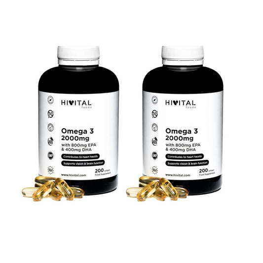 Embalagem 2x Ómega 3 2000 mg Hivital 200 pérolas