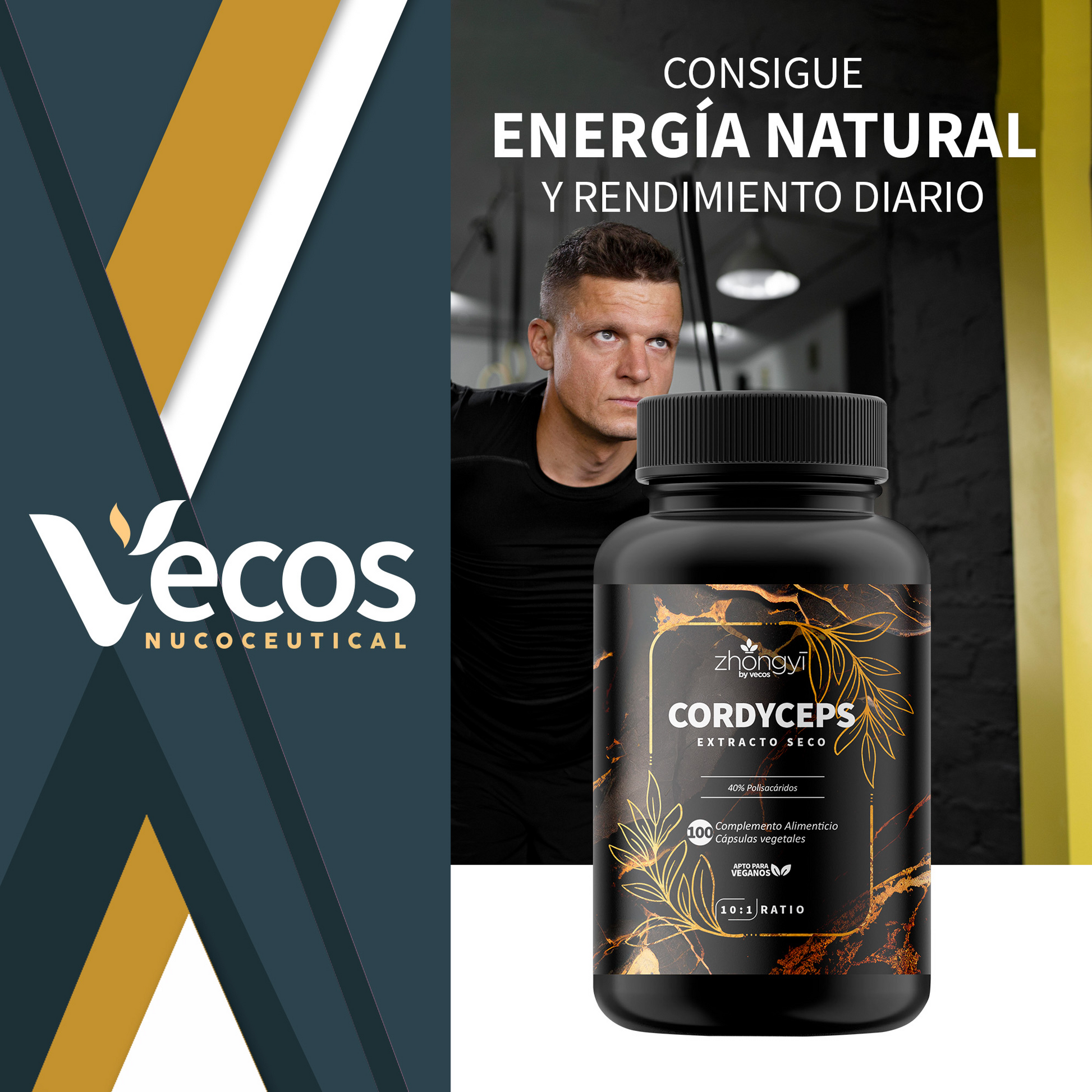 Cordyceps Sinensis 10:1 VECOS (100 cápsulas) | Resistencia y rendimiento | Anti-fatiga | 40% polisacáridos_1