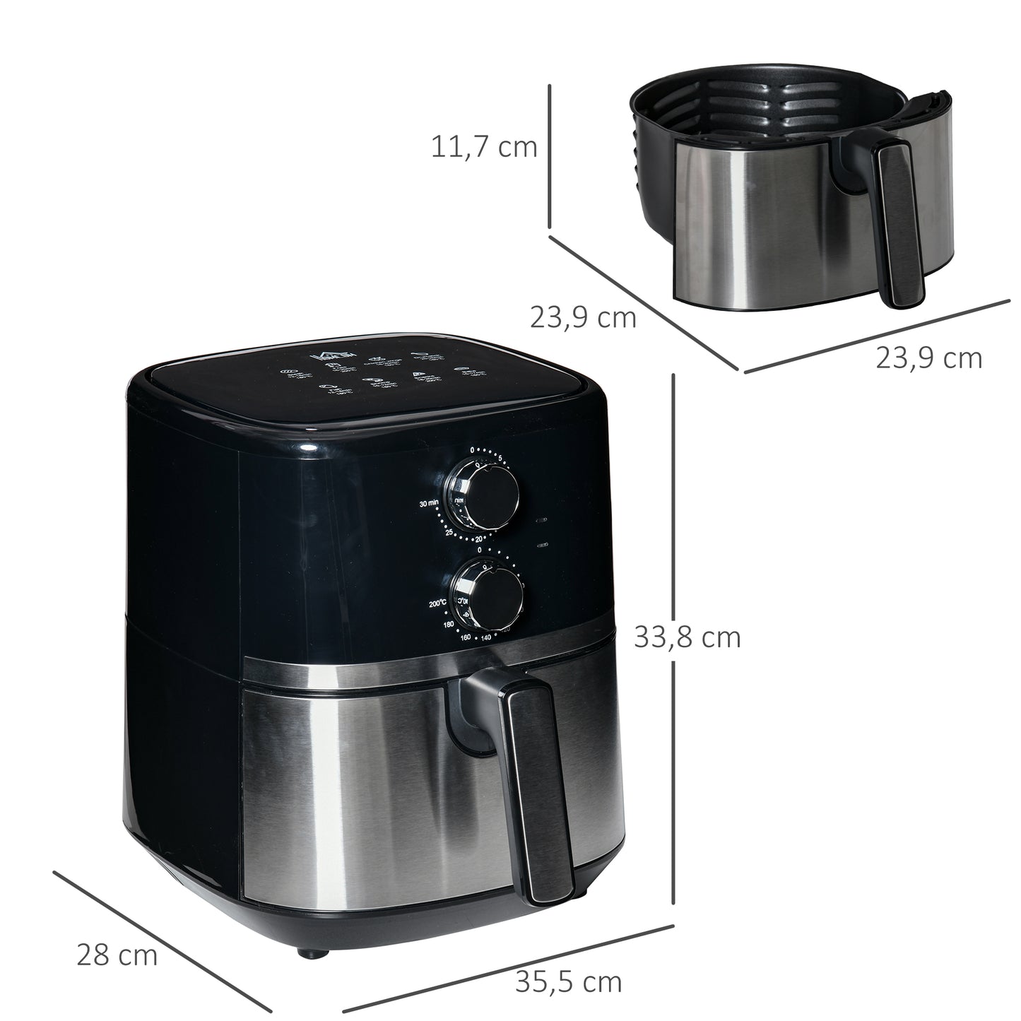Homcom Freidora Sin Aceite 1500w 4,5l 8 Programas Y Temporizador 35,5x28x33,8 Cm_2
