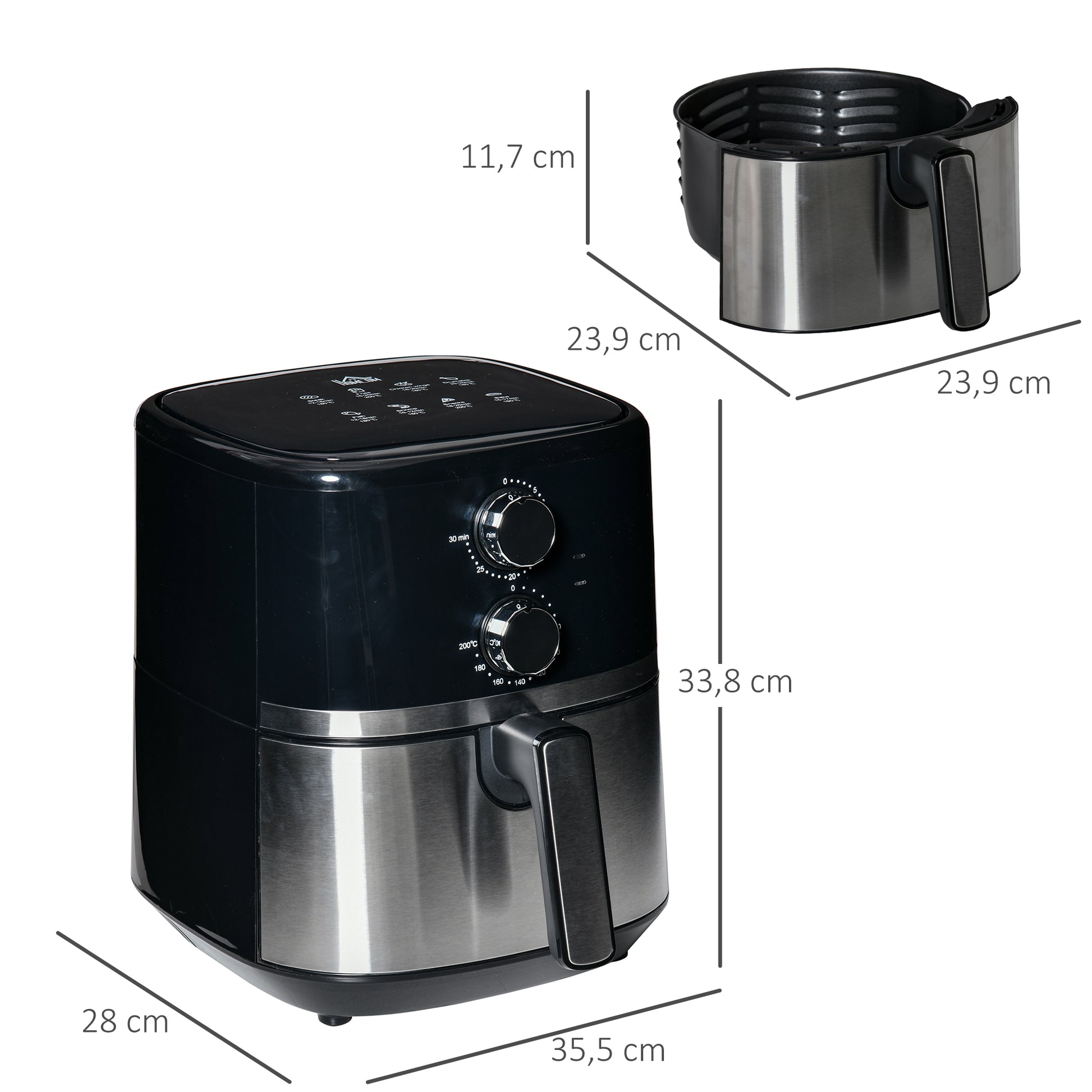 Homcom Freidora Sin Aceite 1500w 4,5l 8 Programas Y Temporizador 35,5x28x33,8 Cm_2