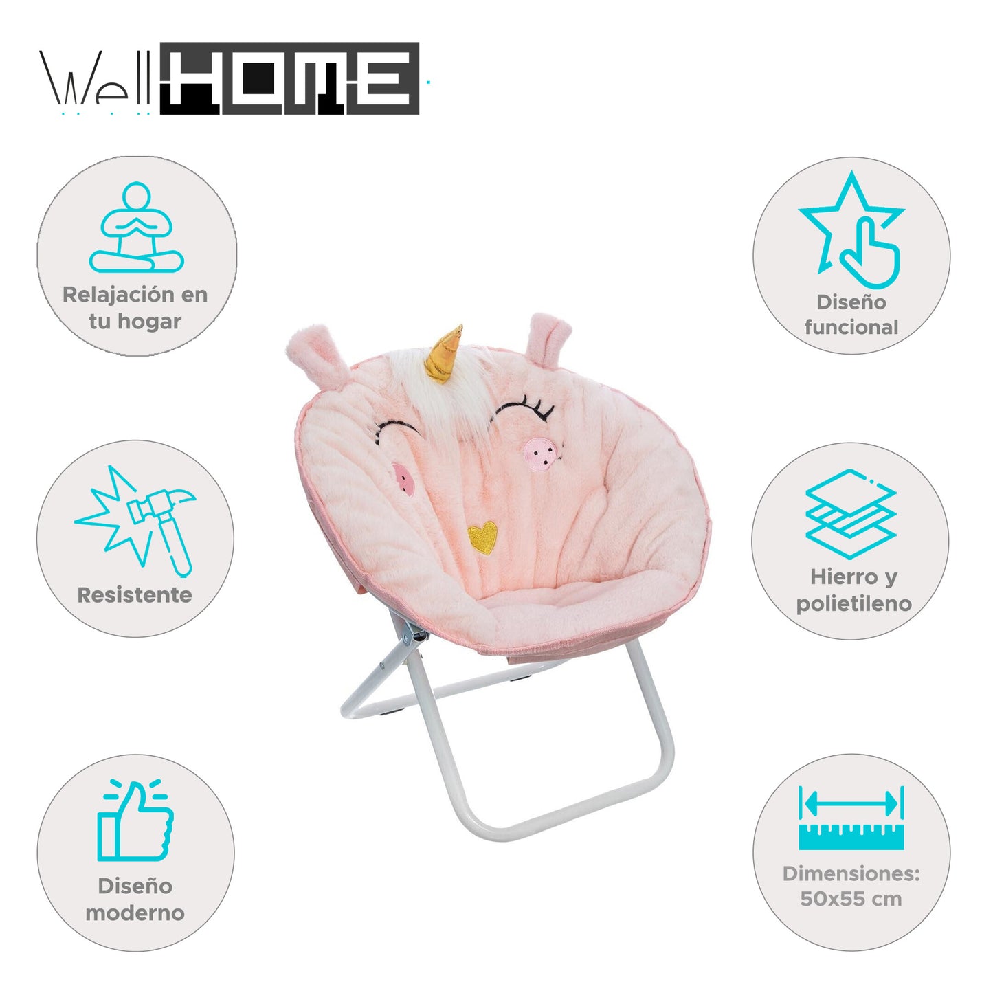 Well Home - Sillón Plegable Unicornio, Tela Rosa_1