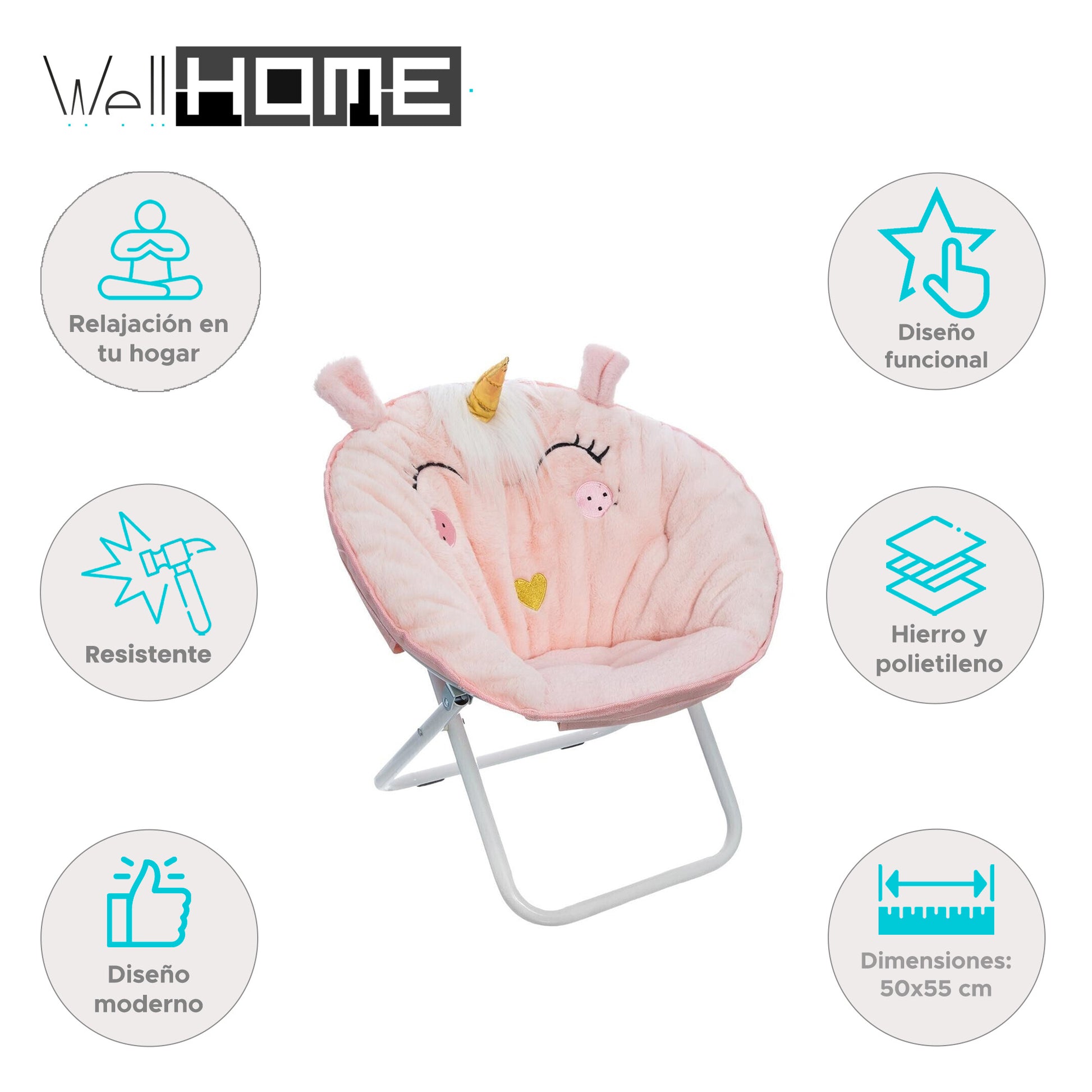 Well Home - Sillón Plegable Unicornio, Tela Rosa_1