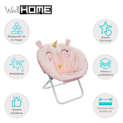Well Home - Sillón Plegable Unicornio, Tela Rosa_1