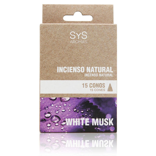 Incienso Natural White Musk SYS Aromas | 15 Conos | Aroma Floral y Fresco | Carbón Vegetal, Resinas y Bambú_0