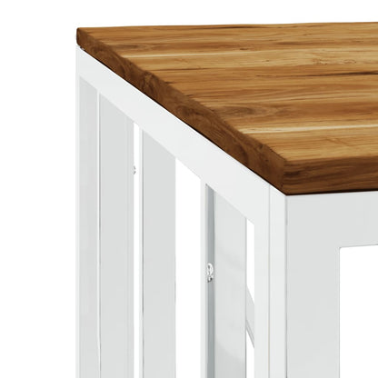 Mesa De Centro Acero Inoxidable Y Madera Maciza Acacia Plateada_3