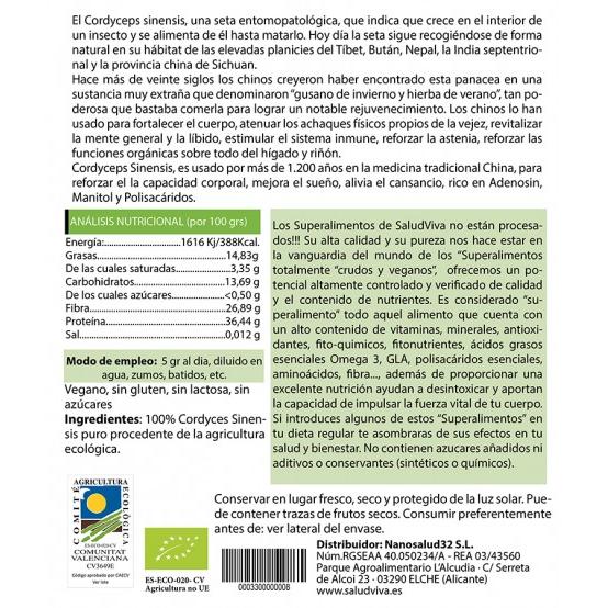 Cordyceps Sinensis Pó ECO 100 g, Salud Viva