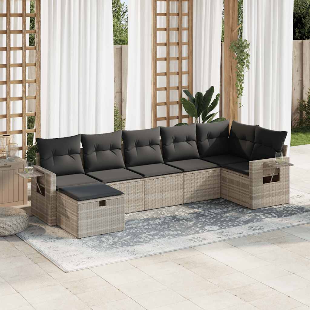 Set De Sofás De Jardín 7 Pzas Con Cojines Ratán Pe Gris Claro / Vetonek_4
