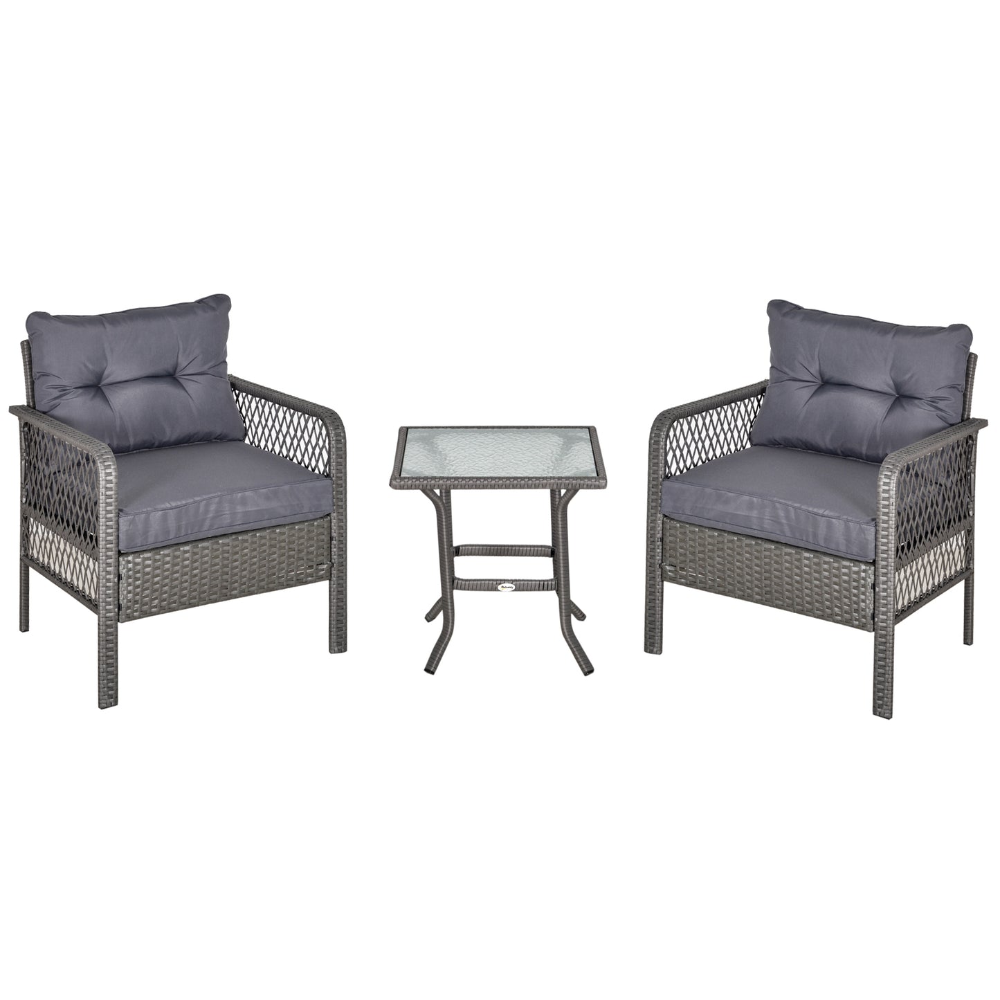 Outsunny Conjunto De Muebles De Ratán Jardín 2 Sillones Y Mesa De Vidrio Gris_0
