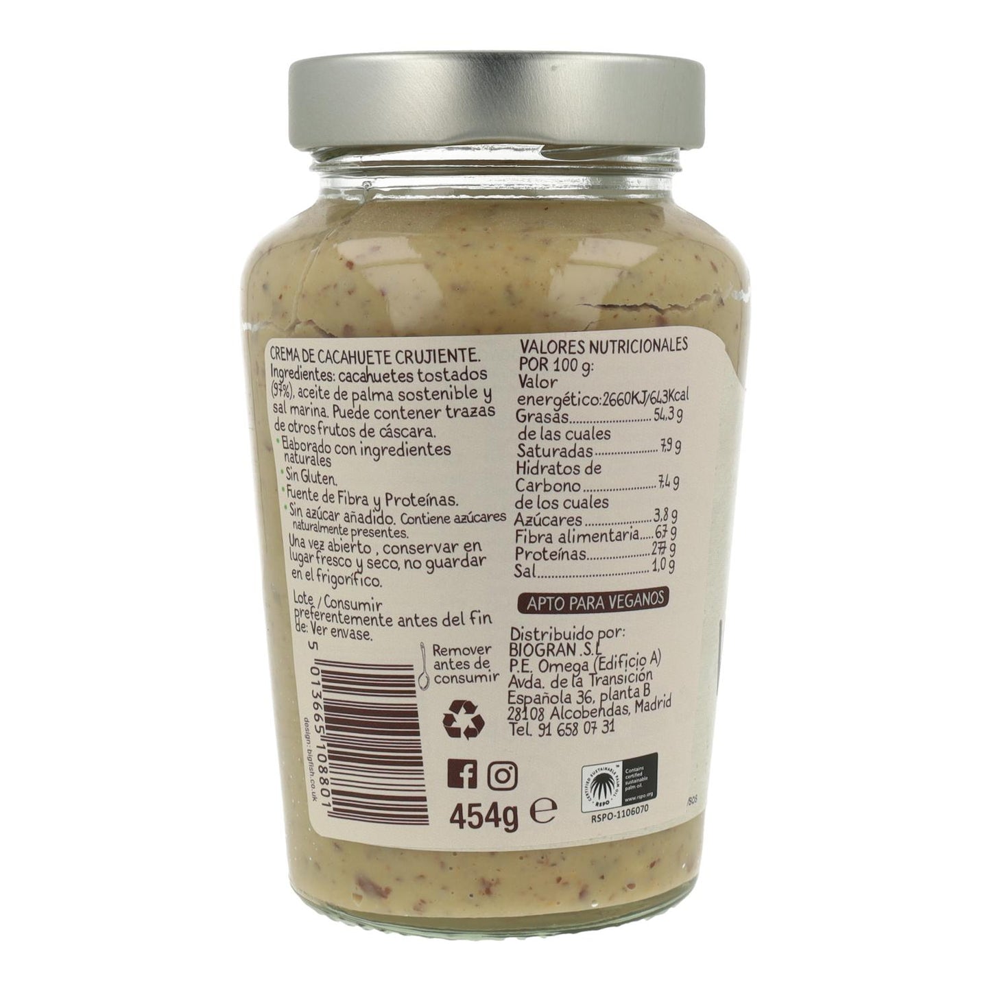 Manteiga de Amendoim Crocante Original, 454g. Whole Earth