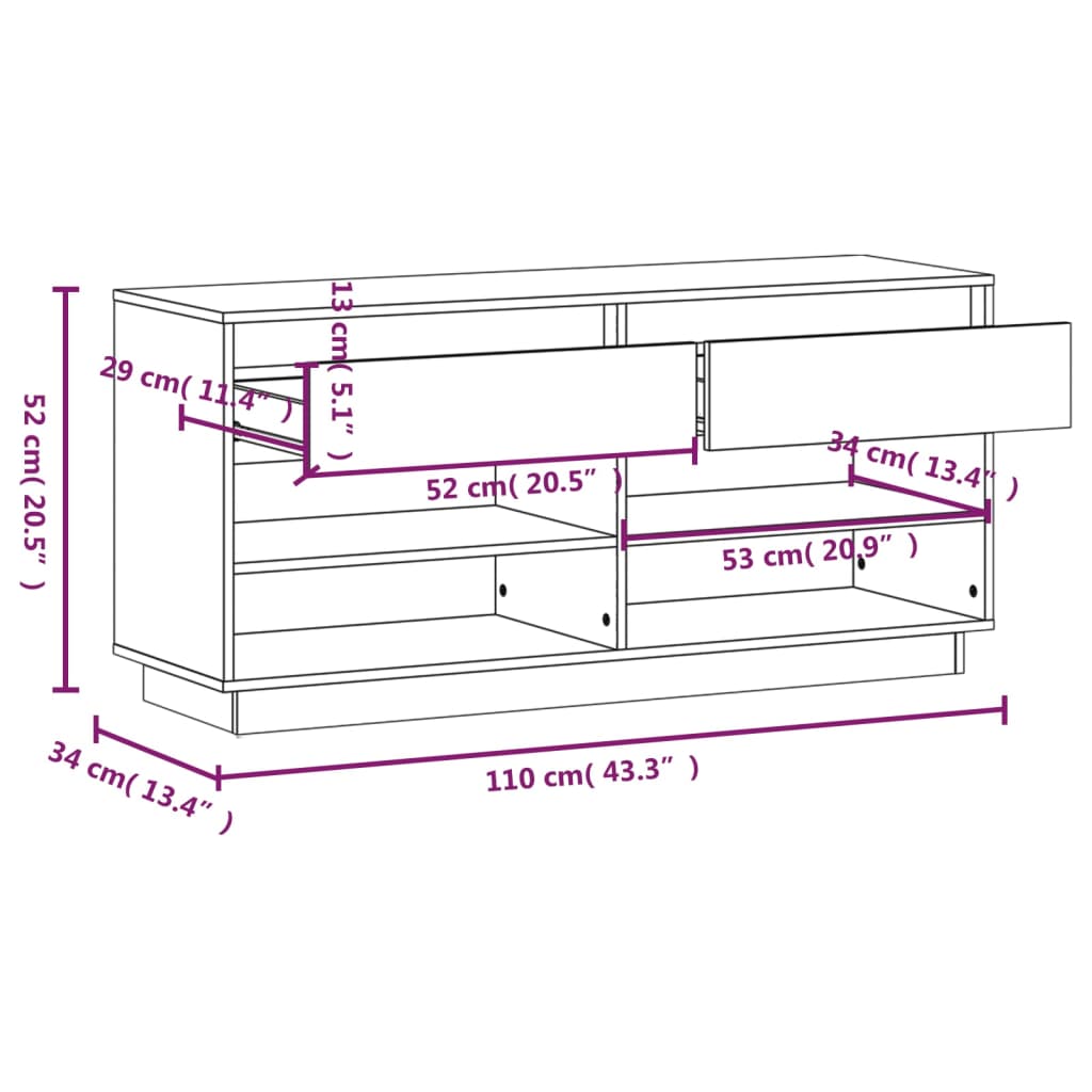 Mueble Zapatero De Madera Maciza De Pino Gris 110x34x52 Cm / Vetonek_1