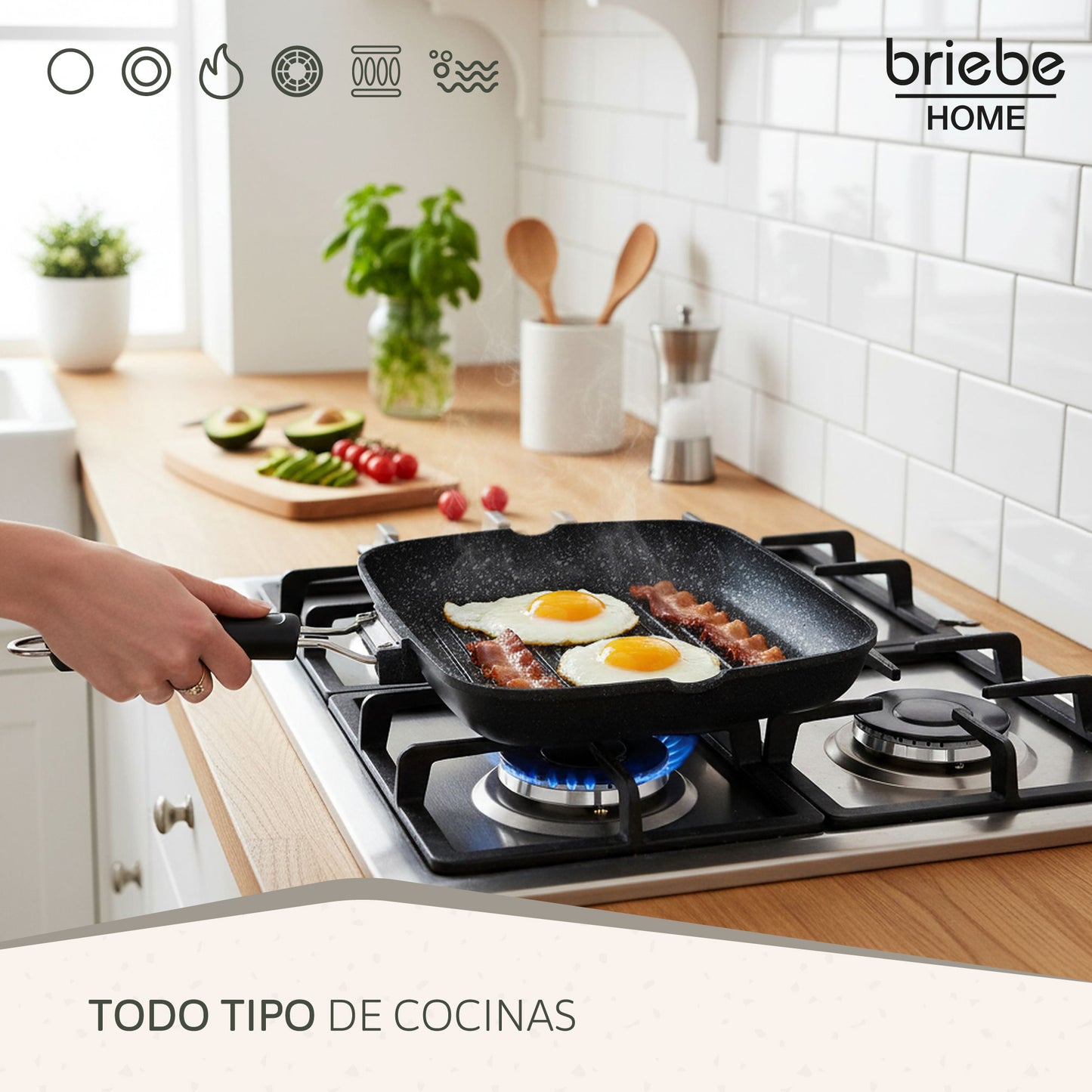 Briebe Grill Asador, Inducción, Antiadherente Titanio 34x24cm Aluminio Fundido Sin Pfoa Mango Plegable, Gp1160, Negro_4