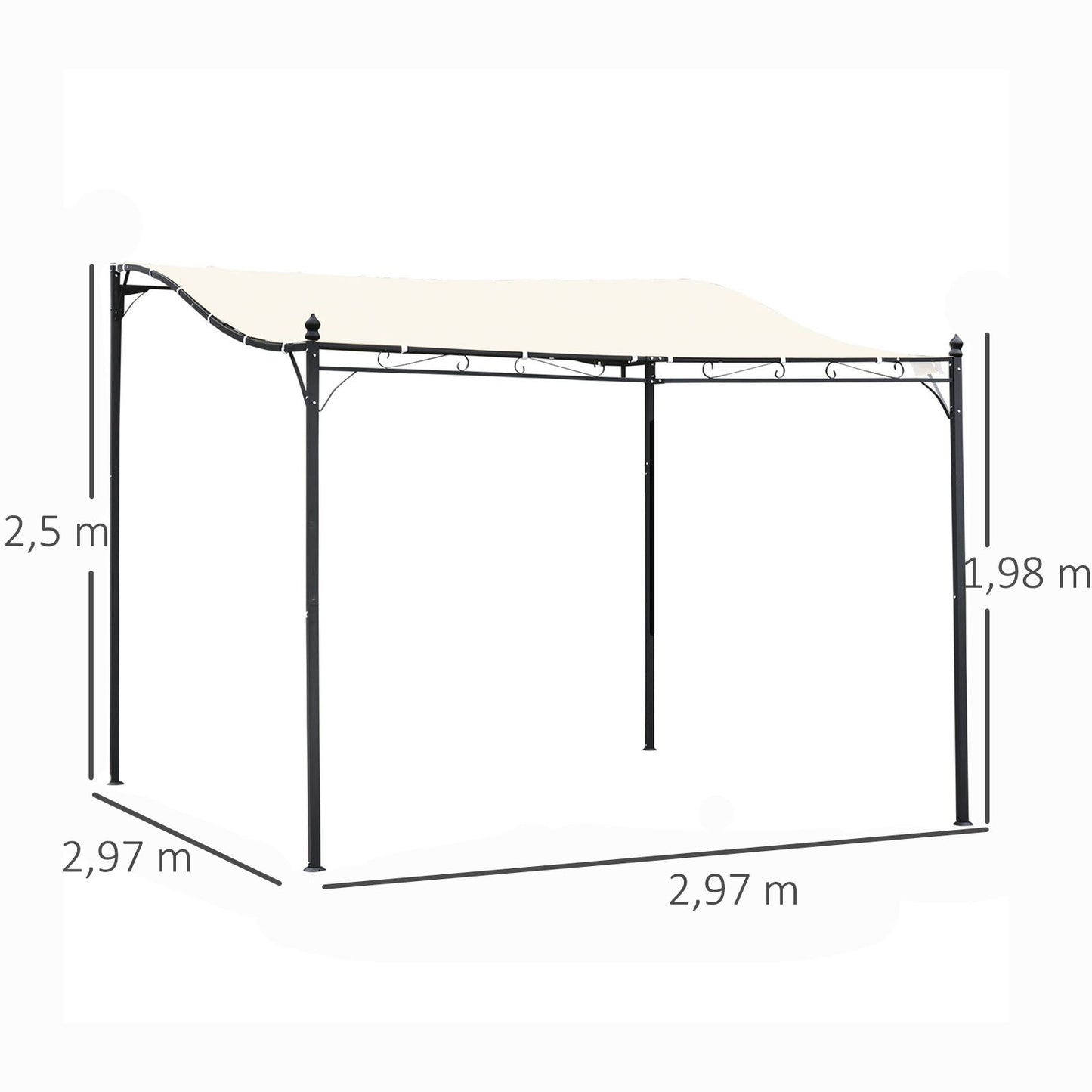 Outsunny Pérgola Gazebo Toldo De Pared Jardín Patio Terraza 3x3x2.5m_2