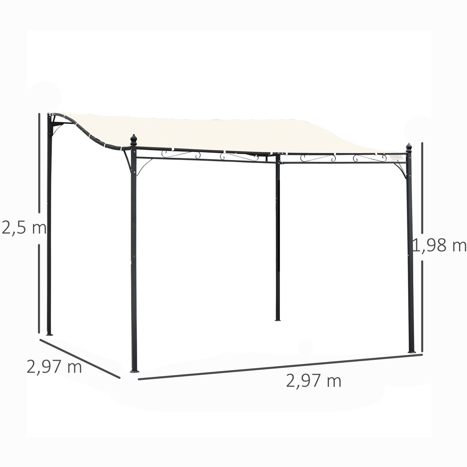 Outsunny Pérgola Gazebo Toldo De Pared Jardín Patio Terraza 3x3x2.5m_2