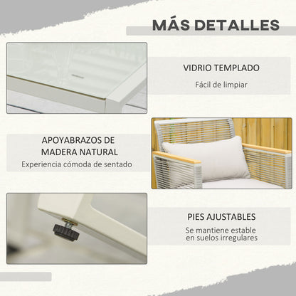 Outsunny Muebles Jardín De Ratán 4 Piezas Sofá Doble 2 Sillones Y Mesa De Café_5