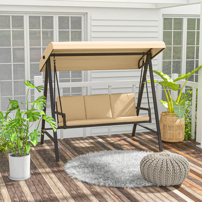 Outsunny Columpio De Jardín De 3 Plazas Con Toldo Ajustable 200x125x175 Cm Beige_1