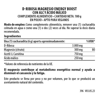 D-Ribose e Magnésio com Acetil-L-Carnitina 180 g