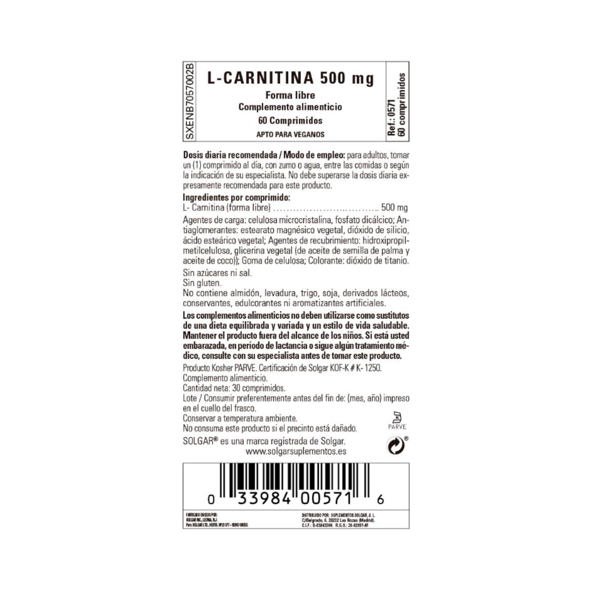 L-Carnitina 500 mg - Solgar