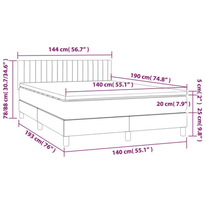 Cama Box Spring Colchón Y Luces Led Tela Gris Claro 140x190 Cm / Vetonek_5