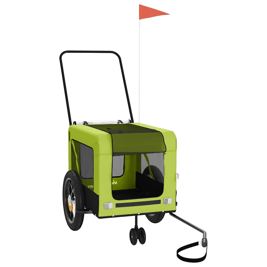 Remolque De Bicicleta Mascotas Hierro Tela Oxford Verde Negro_0
