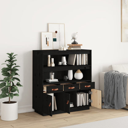 Aparador Alto Madera Maciza De Pino Negro 100x40x108,5 Cm_2
