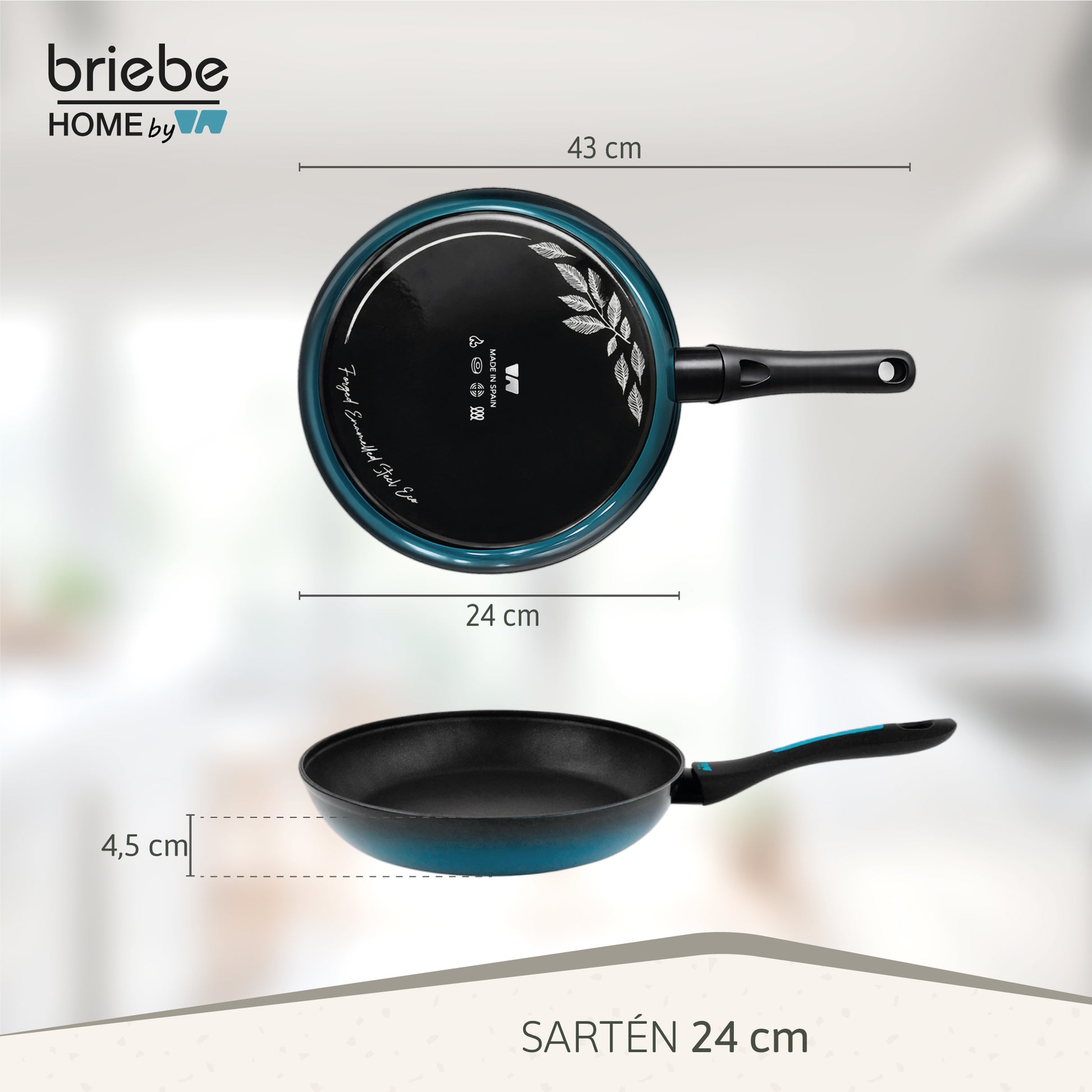 Briebe Sartén Inducción Acero Forjado 24 Cm Antiadherente Sin Pfoa, Todas Cocinas, Fabricada En España, Mare, Azul_5