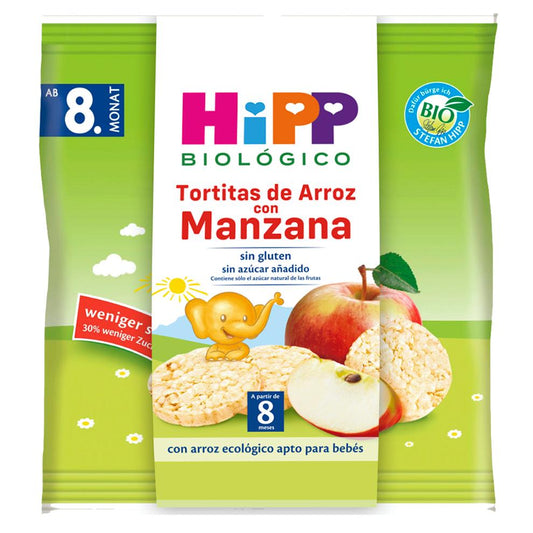 Bolinhos de arroz biológico sem glúten com maçã para bebé +8 meses HiPP 30 g