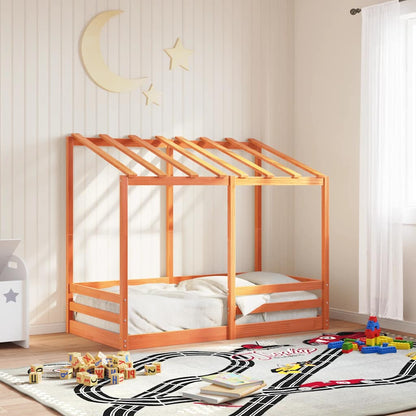 Cama Infantil Con Techo Madera Maciza Pino Marrón 80x160 Cm_1