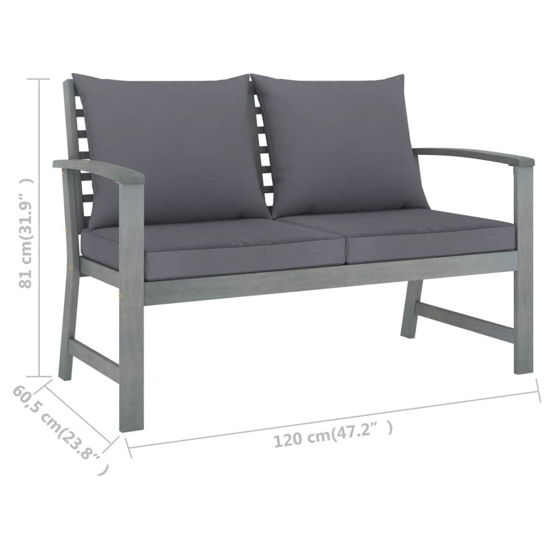 Vidaxl Banco De Jardín 120 Cm Cojines Gris Oscuro Madera Acacia Maciza_5