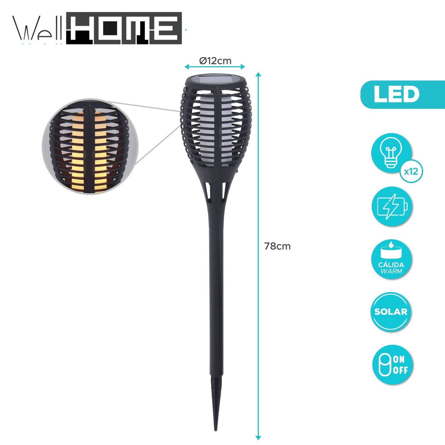 Well Home - Lámpara Solar De Jardín 'flame' Multifuncional Luces Led H.78cm_1