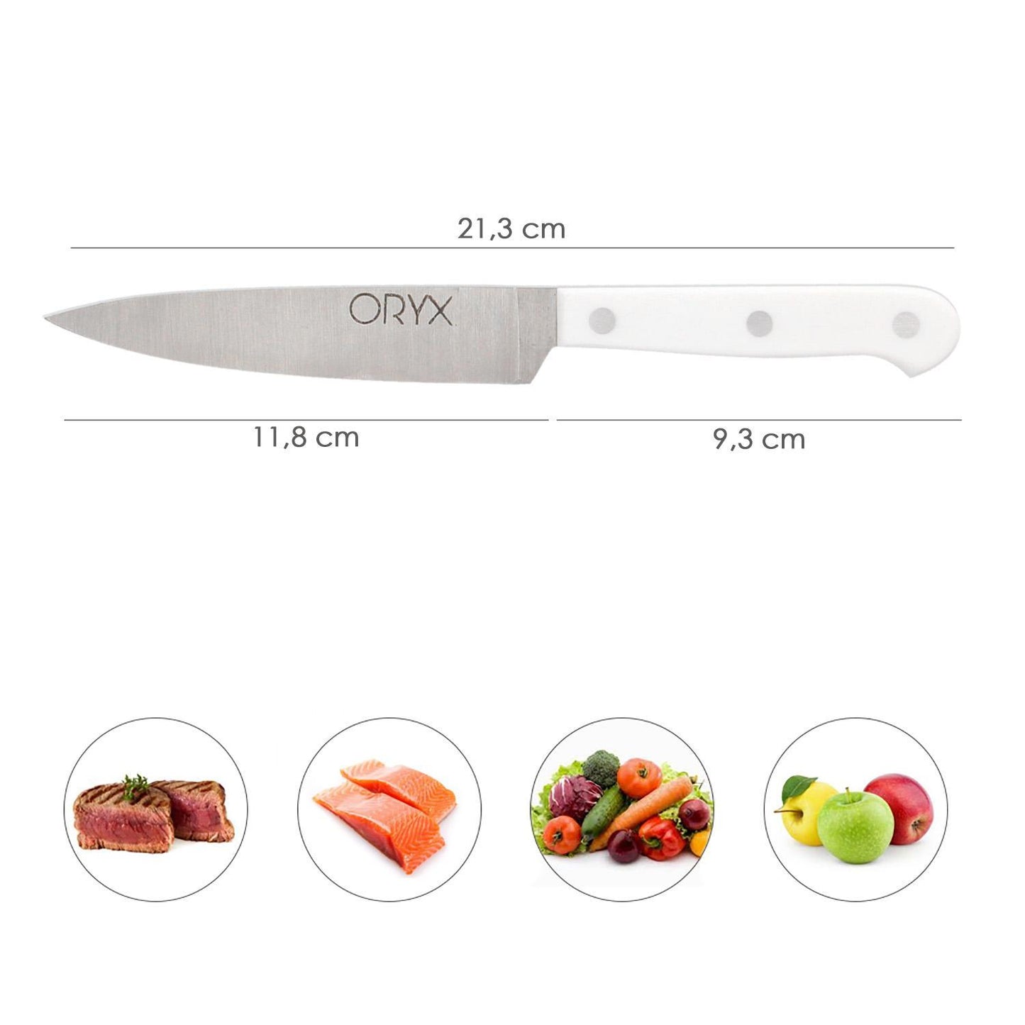 Cuchillo Husky Cocina 13 Cm. Hoja Acero Inoxidable, Cuchillo Carne, Cuchillo Pescado, Cuchillo Chef, Mango Ergonomico Blanco