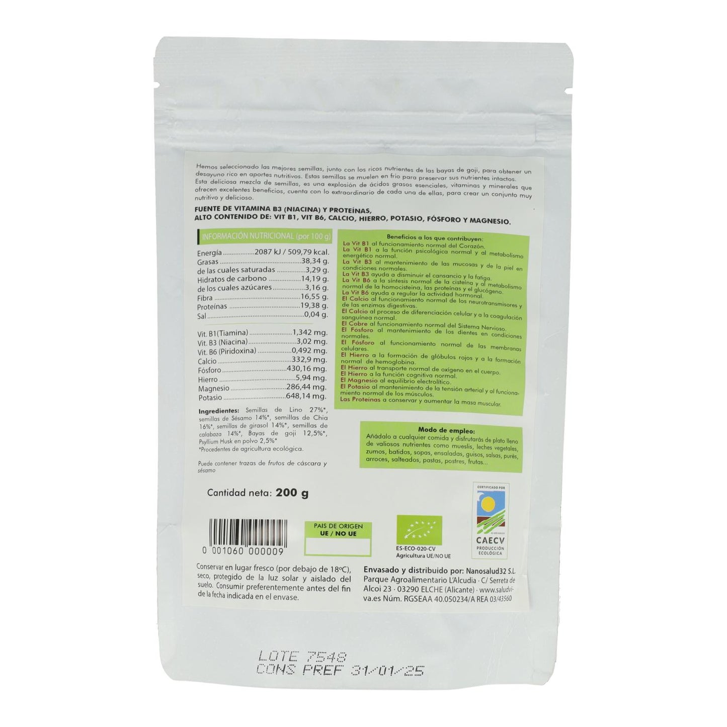 Mistura de 6 sementes 200 g, Salud Viva