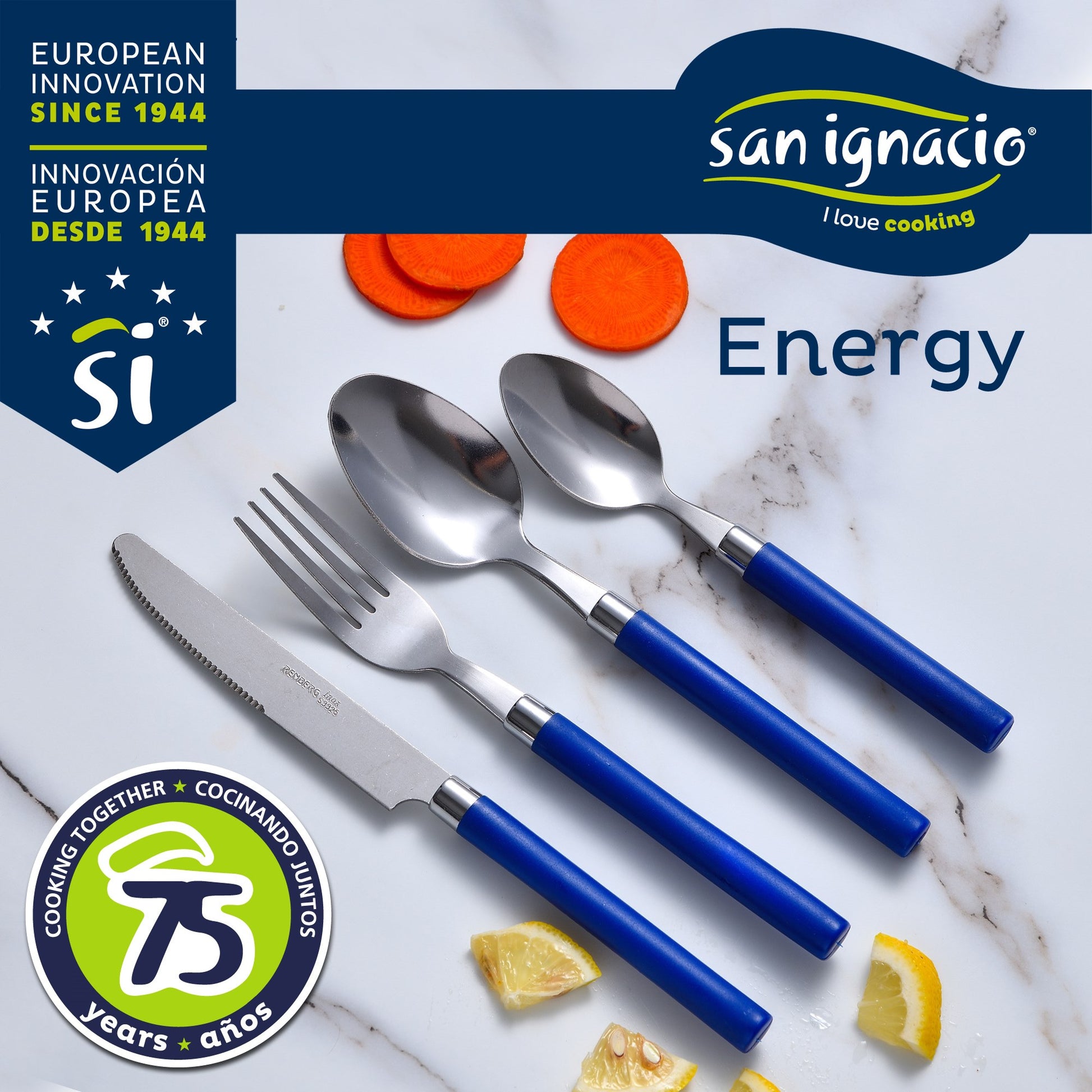 Pack De 3 Sartenes Ø20/24 Y 28 Cms + Set 24pc De Cubertería En Acero Inoxidable Con Mangos Azules_3