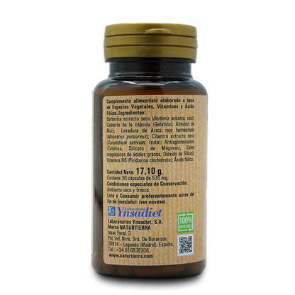 Colesterol mais berberina + arroz vermelho fermentado + coentros, 30 cápsulas. NaturTierra