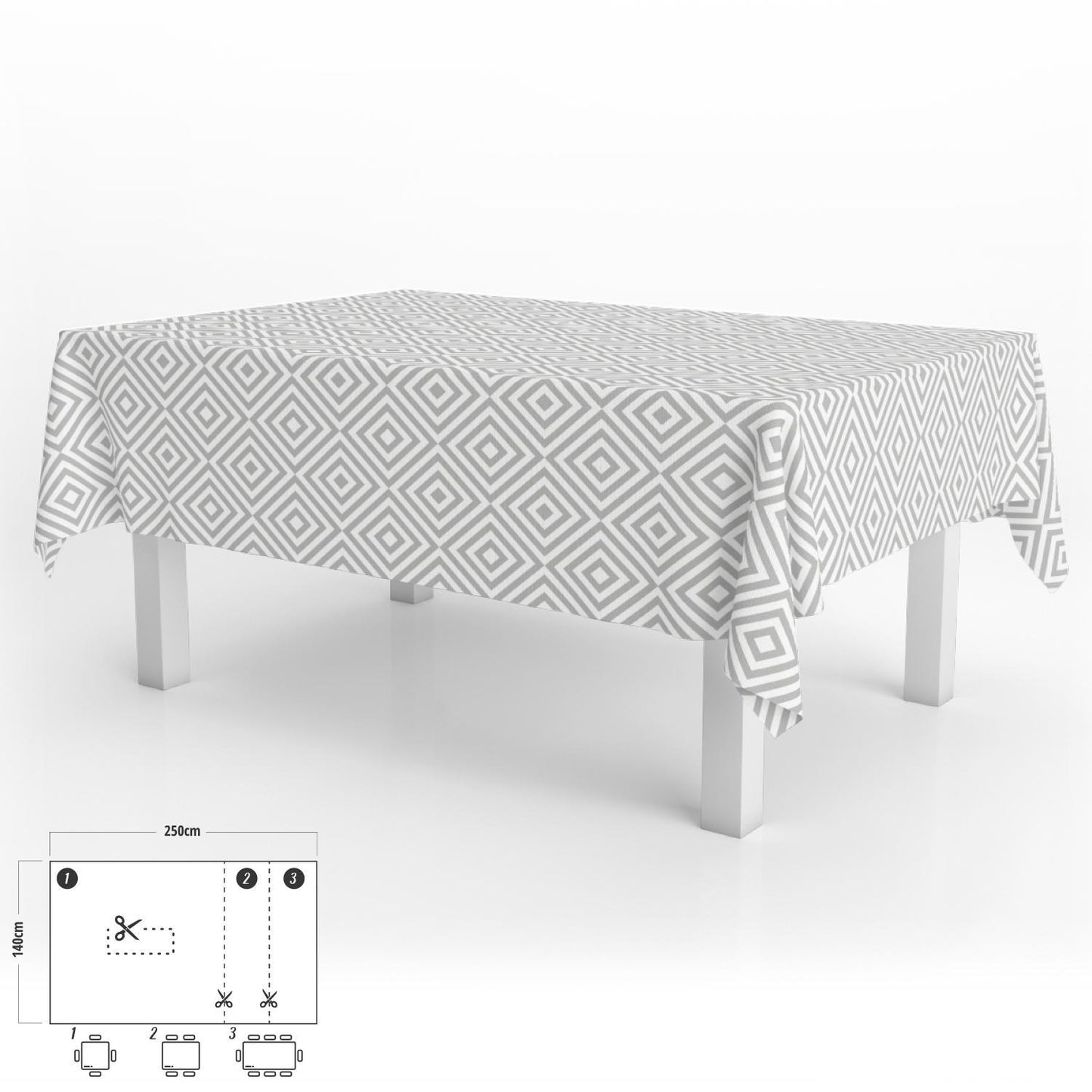 Mantel Hule Rectangular Rombos Grises Impermeable Antimanchas Pvc 140x250 Cm.  Recortable Uso Interior Y Exterior_0
