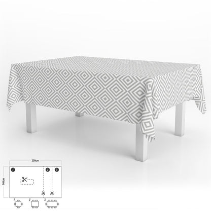 Mantel Hule Rectangular Rombos Grises Impermeable Antimanchas Pvc 140x250 Cm.  Recortable Uso Interior Y Exterior_0