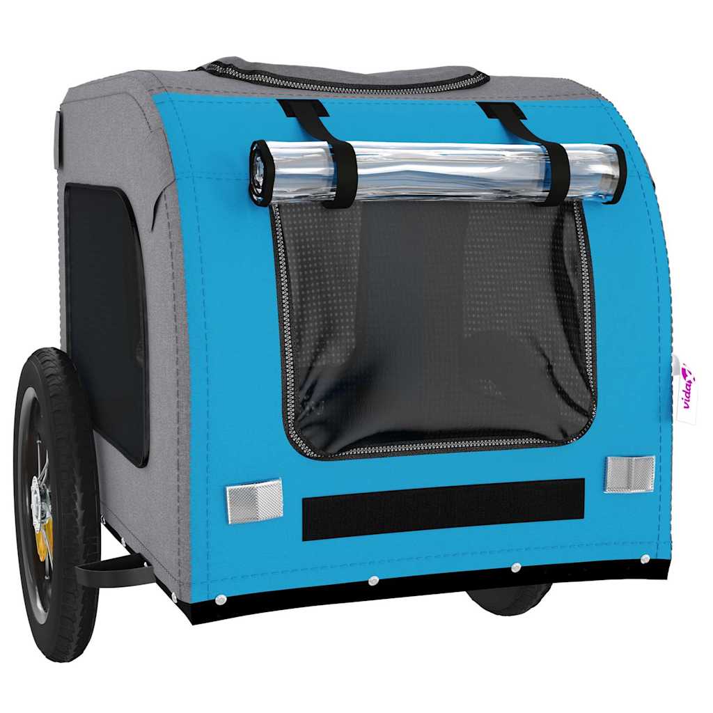Remolque De Bicicleta Mascotas Hierro Tela Oxford Azul Gris_4