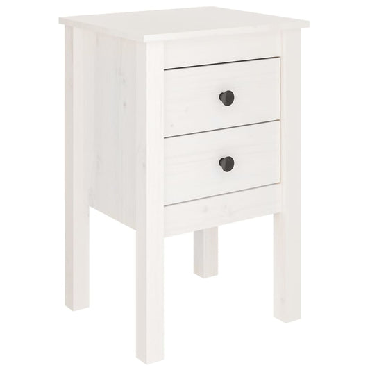 Mesita De Noche Madera Maciza De Pino Blanco 40x35x61,5 Cm_0