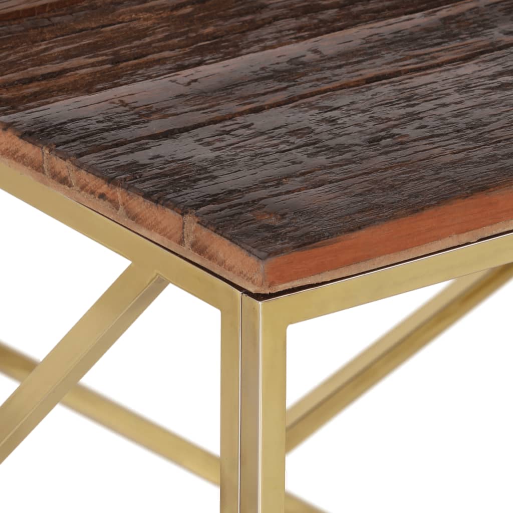 Mesa De Centro De Acero Inoxidable Dorado Y Madera Maciza_3