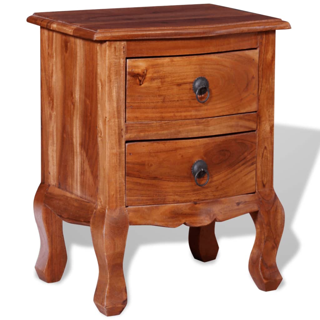 Mesita De Noche Con Cajones Madera Maciza De Acacia_0