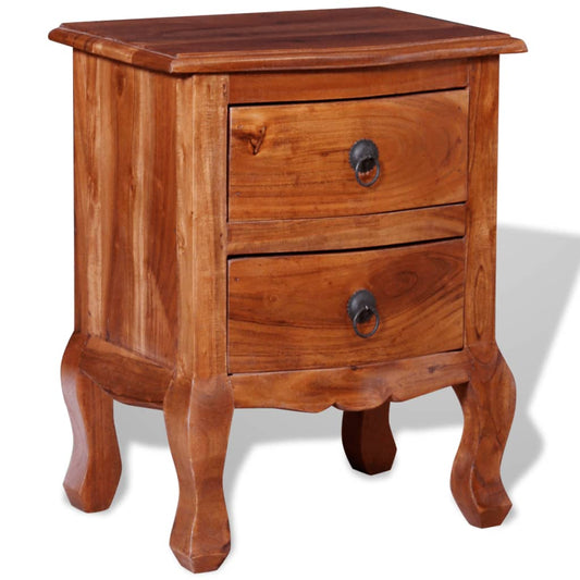 Mesita De Noche Con Cajones Madera Maciza De Acacia_0