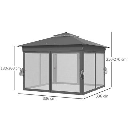 Outsunny Carpa Plegable 3x3 M Con Doble Techo 4 Mosquiteras Luces Led Gris_2