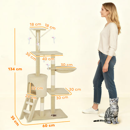 Pawhut Árbol Para Gatos Rascador Grande 50x35x134,2 Cm Con Nidos Plataformas_2