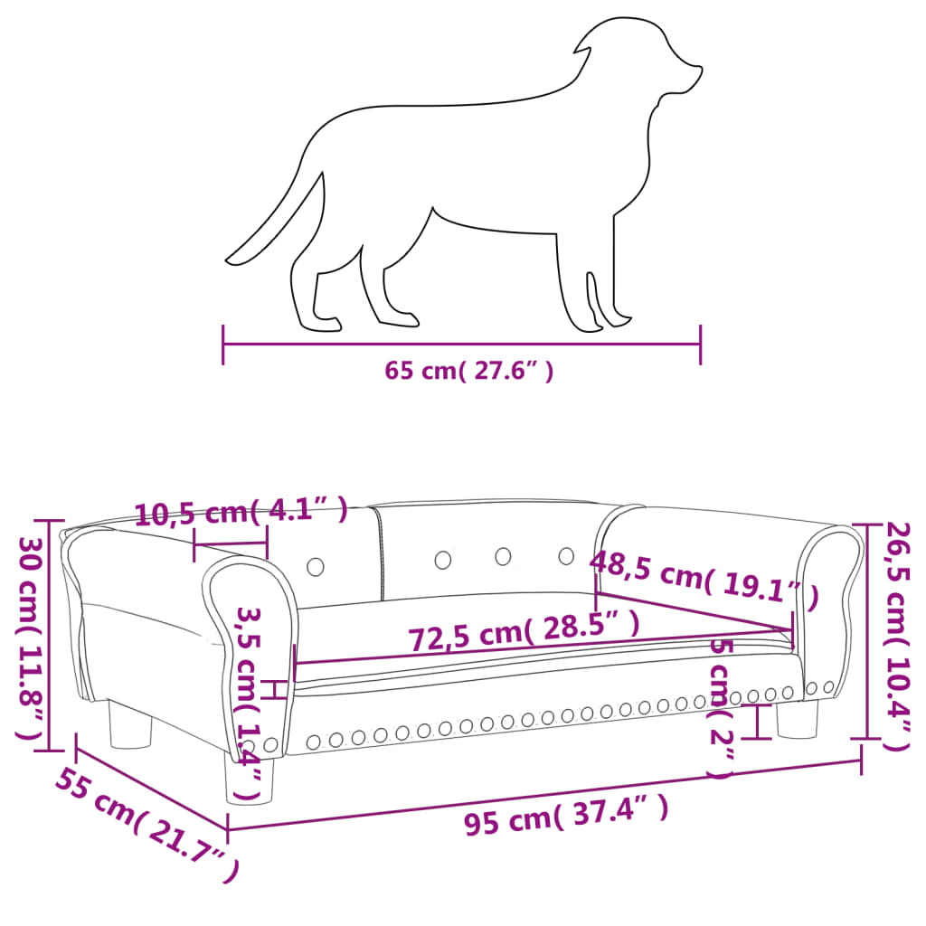 Cama Para Perros De Terciopelo Gris Oscuro 95x55x30 Cm / Vetonek_2